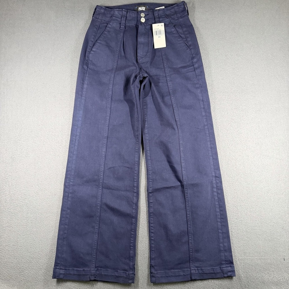 Paige Pants Womens 23 Brooklyn High Rise Crop Blue Dark Wash High Rise Wide Leg